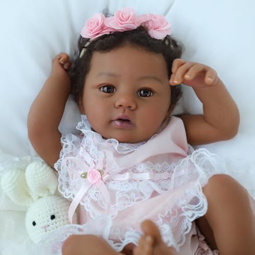 KSBD Reborn Babypuppe Black Girl - 50,8 cm realistische lebensechte afrikanische amerikanische Neugeborene handgefertigte Babypuppe mit echtem Leben weich gewichtetem Körper - Geschenk für Kinder ab 3 von KSBD