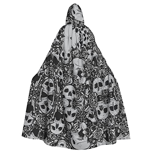 KSEFXXPKA Horrible Dark Skulls Flowers Pattern Print Adult Hooded Cloak Perfect For Halloween, Cosplay, Costume Parties, And More! von KSEFXXPKA