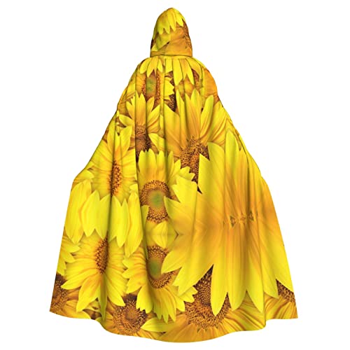 KSEFXXPKA Kapuzenumhang mit Sonnenblumen-Motiv und gelben Blumen, perfekt für Halloween, Cosplay, Kostümpartys und mehr von KSEFXXPKA