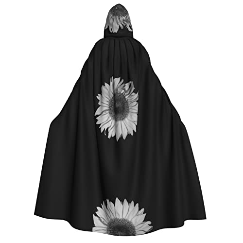 KSEFXXPKA Schwarzer Sonnenblumen-Umhang mit Kapuze, perfekt für Halloween, Cosplay, Kostümpartys und mehr von KSEFXXPKA