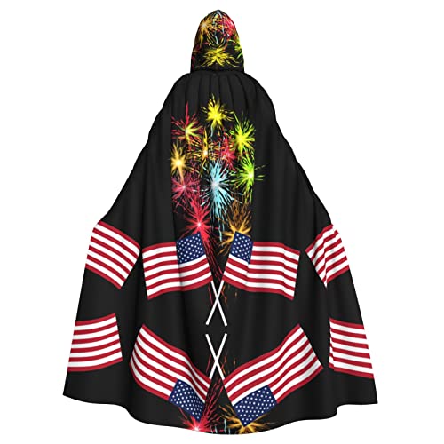 KSEFXXPKA Unabhängigkeitstag Amerika-Flagge, Feuerwerk-Druck, Erwachsenen-Umhang, perfekt für Halloween, Cosplay, Kostümpartys und mehr von KSEFXXPKA