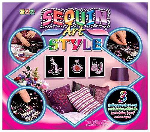 MAMMUT 8081044 - Sequin Art Style 3 Paillettenbilder Pop Art 2, Bastelset mit 3 Styropor-Rahmen, 3 samtige Bildvorlagen, Pailletten, Steckstiften, Anleitung, für Kinder ab 8 Jahre von Mammut Spiel & Geschenk