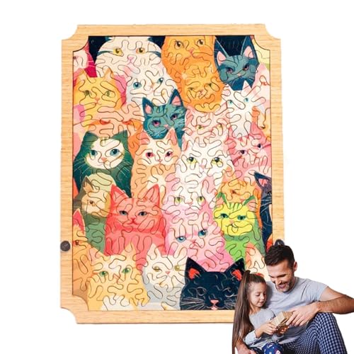 KSHSAA Katzen-Puzzles für Erwachsene, einzigartige Holzpuzzle in Tierform, herausfordernde Gehirnpuzzle, Unterhaltung für Erwachsene, Heimdekoration von KSHSAA