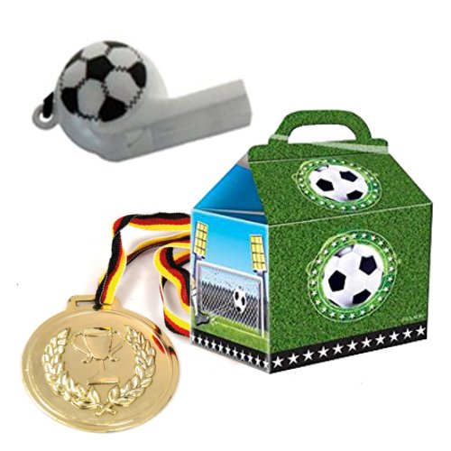 KSS 6 x Fußball Mitgebsel - Set 3 Teilig Kindergeburtstag Tombola Verlosung Preise Medaille Trillerpfeife Medaillen von KSS