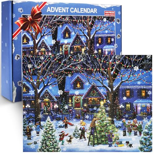 Adventskalender 2024 Puzzle 24 Countdown-Boxen Adventskalender 2024 Weihnachts Jigsaw Puzzle Puzzles 1000 Teile Umweltfreundliches Material Adventskalender 2024 Adventskalender für Erwachsene Kinder von KTCINA