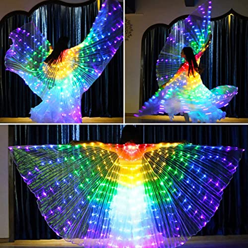 Bauchtanzflügel 360 Grad LED Isis Flügel Led für 140-180cm Schmetterlingsflügel 2 Modi Lichtsteuerung Feenflügel für Bühnenauftritte Halloween Weihnachten Weihnachtsfeier (buntes Licht) von KTCINA