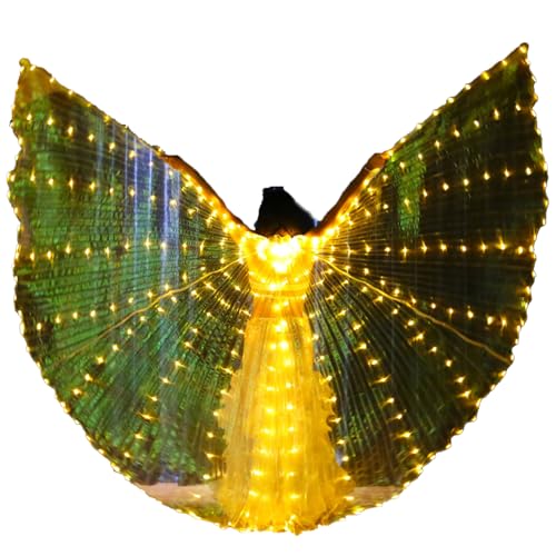 Bauchtanzflügel 360 Grad LED Isis Flügel Led für 140-180cm Schmetterlingsflügel 2 Modi Lichtsteuerung Feenflügel für Bühnenauftritte Halloween Weihnachten Weihnachtsfeier (gelbes Licht) von KTCINA