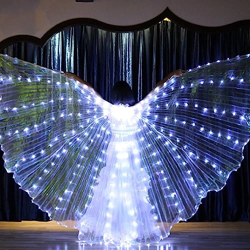 Bauchtanzflügel 360 Grad LED Isis Flügel Led für 140-180cm Schmetterlingsflügel 2 Modi Lichtsteuerung Feenflügel für Bühnenauftritte Halloween Weihnachten Weihnachtsfeier (weißes Licht) von KTCINA