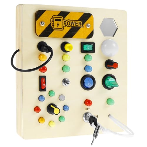 Busy Board Montessori Spielzeug mit 13 Einzelne Schalter LED Ultra Sicher Baby Montessori Stabil Langlebig Activity Board Holzspielzeug Tragbar Lernspielzeug Sensorik Spielzeug Geschenk Jungen Mädch von KTCINA