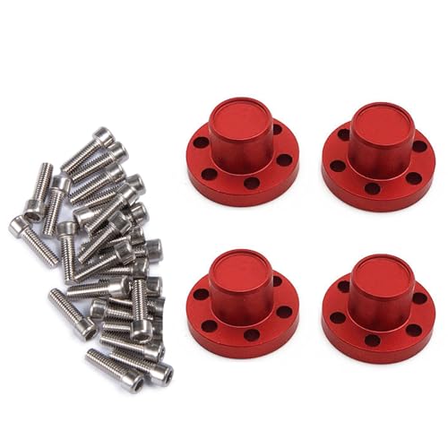 KUENCE 4 Stück Aluminiumlegierung 1,9 Zoll Radnabenkappen SCX10 D90 TRX-4 1/10 Automodell-Upgrade-Teile(Red 4pcs) von KUENCE