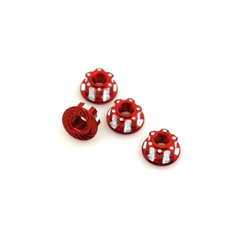 KUENCE 4 Stück M4 Sechskant-Sicherungsmuttern Sechskant D3 D4 1/10 Auto-Upgrade-Teile-Zubehör(4Pcs Red) von KUENCE