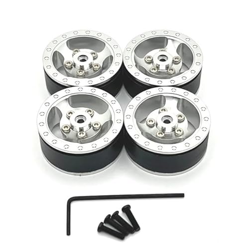 KUENCE 4 stücke Metall Beadlock Rad Hub Felge for WPL C14 C24 C34 C54 1/16 RC Auto Upgrade Teile Zubehör(Silver) von KUENCE