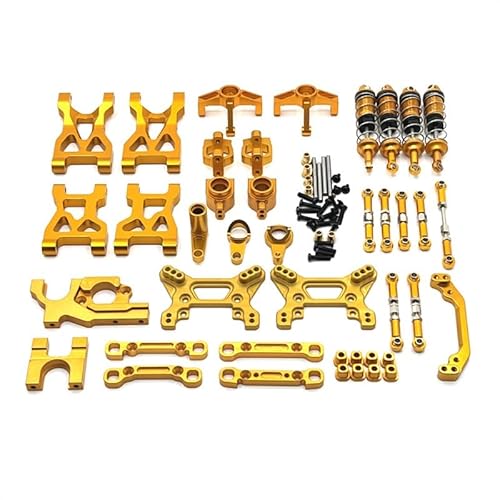 Metall-Upgrade, Schwinge, Zugstange, Lenkbecher, Stoßdämpfer, 13-teiliges Kit, for WLtoys 1/10 104072 RC-Autoteile(Yellow) von KUENCE