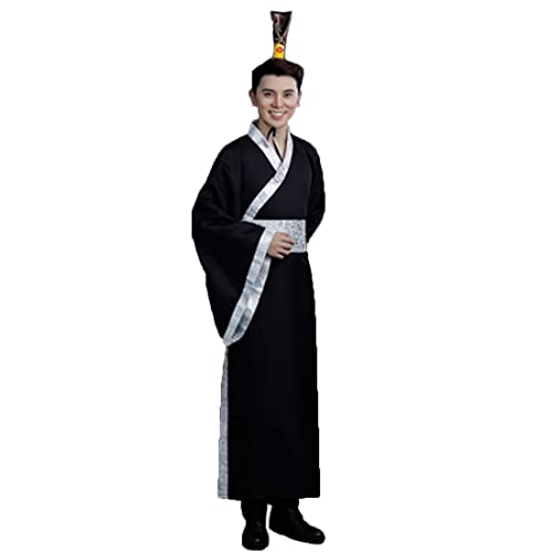 KUFEIUP Herren altes chinesisches Hanfu-Kleid lange Robe traditionelles Cosplay-Kostüm (A-Schwarz und Silber, Größe M) von KUFEIUP