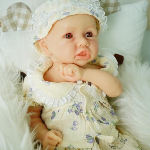 Reborn Baby Vollsilikon Lebensecht Weich 18.5 Zoll Realistische große Augen Mädchen Nettes Neugeborenes Spielzeug Geschenk Für Kinder (Braun) von KUICEO