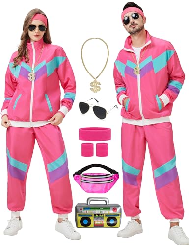 KUKIKUKI 80er 90er Jahre Outfit für Herren und Damen, Tracksuit Sportbekleidung, Streetwear Trainingsanzug Jogginganzug Outfit für 80er Jahre Outfit Herren Kostüm von KUKIKUKI