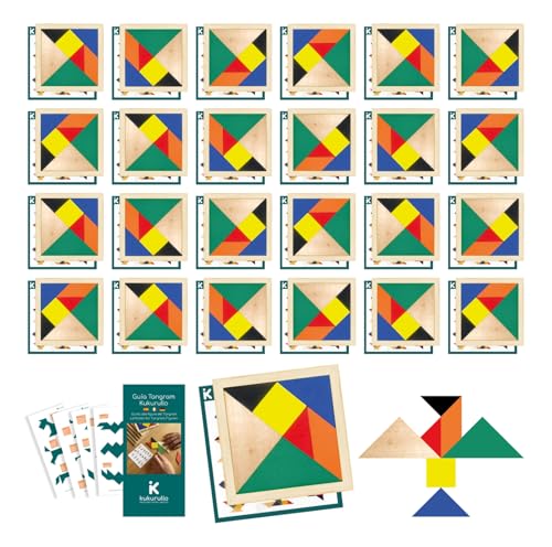 KUKURULLO 25er Set Kindertangrams aus Holz - Kinderpuzzle - Montessori Lernspielzeug - Ideal als Geschenkset für Geburtstagsgäste - Kinderpuzzle-Set von KUKURULLO