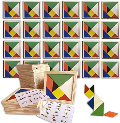 KUKURULLO 25er Set Kindertangrams aus Holz - Kinderpuzzle - Montessori Lernspielzeug - Ideal als Geschenkset für Geburtstagsgäste - Kinderpuzzle-Set von KUKURULLO