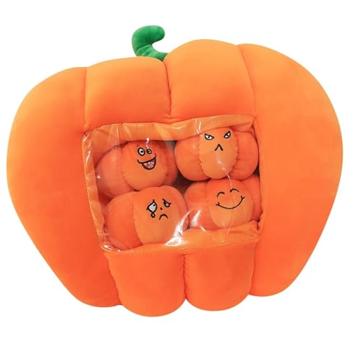 Halloween Kürbis Kuscheltier, Weiche Dekokissen Plüschtier Mit 4 Kleinen Kürbissen Plüsch Spielzeug Zum Spielen Kuscheln Halloween Kürbis Kuscheltier, Weiche Dekokissen Plüschtier Mit 4 Kleinen Kürbissen Plüsch Spielzeug Zum Spielen Kuscheln von KUKUShining