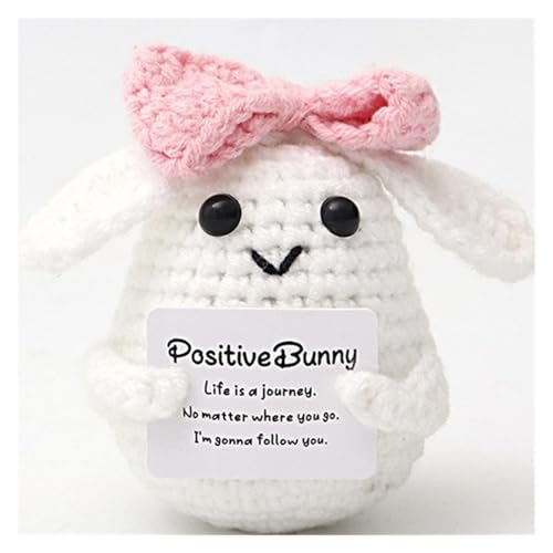 Handgemachte Häkelpuppe Zur Emotionalen Unterstützung, Inspirierendes Geschenk Mit Positiver Karte for Männer, Frauen, Mama,Papa, Kollegen, Als Dekoration for Zimmerpartys(BowBigEarsBunnyHCard) von KUKUShining