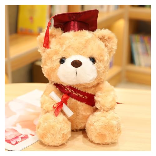 KUKUShining Abschluss Teddybär Plüsch, Weiches Stofftier mit Mütze und Diplom Süßes Geschenk for Absolventen Perfektes Abschlussandenken(Light Red,23cm/9in) von KUKUShining