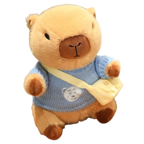 KUKUShining Capybara Plüschtier, Das Kleidung Trägt Weiches Kuscheltier Mit Tasche Cartoon Teddypuppe Spielzeug Stofftiere Schlafkissen for Weihnachten(Blue) von KUKUShining