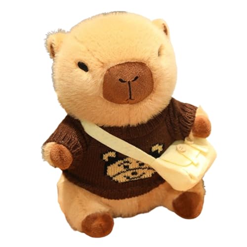 KUKUShining Capybara Plüschtier, Das Kleidung Trägt Weiches Kuscheltier Mit Tasche Cartoon Teddypuppe Spielzeug Stofftiere Schlafkissen for Weihnachten(Brown) von KUKUShining