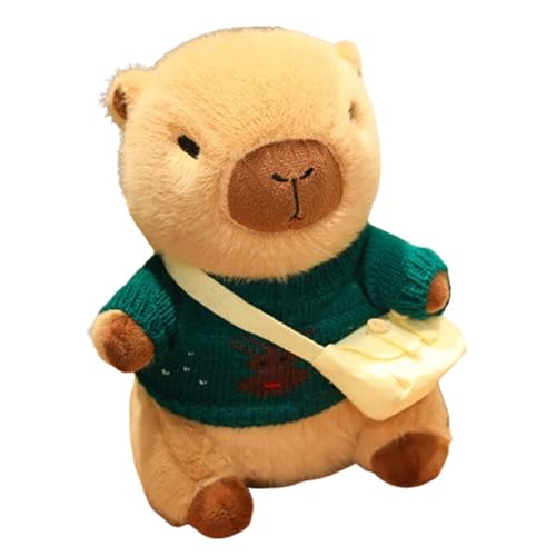 KUKUShining Capybara Plüschtier, Das Kleidung Trägt Weiches Kuscheltier Mit Tasche Cartoon Teddypuppe Spielzeug Stofftiere Schlafkissen for Weihnachten(Green) von KUKUShining