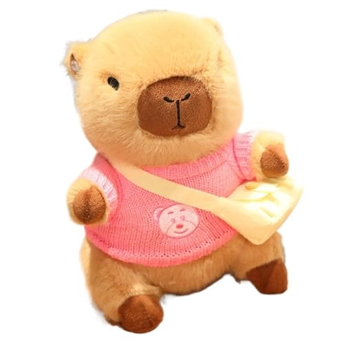 KUKUShining Capybara Plüschtier, Das Kleidung Trägt Weiches Kuscheltier Mit Tasche Cartoon Teddypuppe Spielzeug Stofftiere Schlafkissen for Weihnachten(Pink) von KUKUShining