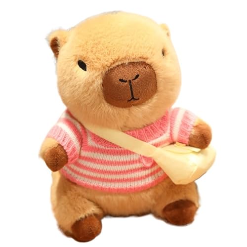 KUKUShining Capybara Plüschtier, Das Kleidung Trägt Weiches Kuscheltier Mit Tasche Cartoon Teddypuppe Spielzeug Stofftiere Schlafkissen for Weihnachten(Pink and White) von KUKUShining