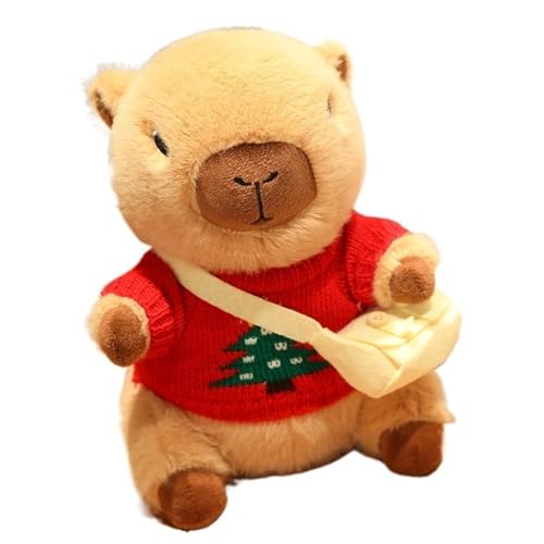 KUKUShining Capybara Plüschtier, Das Kleidung Trägt Weiches Kuscheltier Mit Tasche Cartoon Teddypuppe Spielzeug Stofftiere Schlafkissen for Weihnachten(Red) von KUKUShining