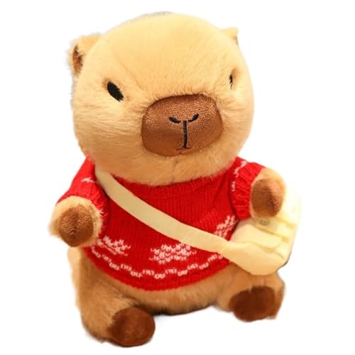 KUKUShining Capybara Plüschtier, Das Kleidung Trägt Weiches Kuscheltier Mit Tasche Cartoon Teddypuppe Spielzeug Stofftiere Schlafkissen for Weihnachten(Red and White) von KUKUShining