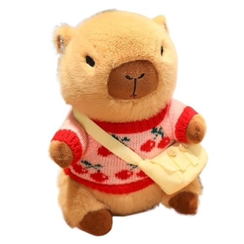 KUKUShining Capybara Plüschtier, Trägt Kleidung Kuscheltierspielzeug Tragetasche Weiches Kuscheliges Plüschkissen for Kinder(Red Cherry) von KUKUShining