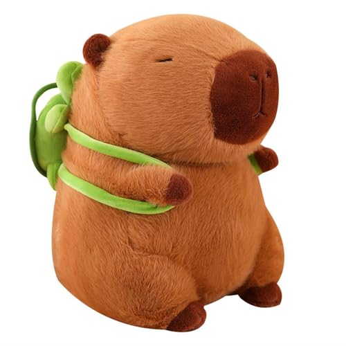 KUKUShining Capybara Plüschtier, Weiches Stofftier mit Schildkrötenrucksack, Niedliches Braunes Capybara Kuschelkissen Spielzeug for Kinder(45cm/17.7in) von KUKUShining