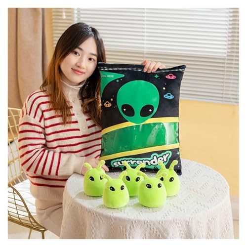 KUKUShining Gefülltes Snackkissen Aus Plüsch, Weiches KawaiiKissen, Tasche, Abnehmbares Stofftierspielzeug, Kreative Geschenke for Mädchen, KinderzimmerDekoration(AlienGreen) von KUKUShining