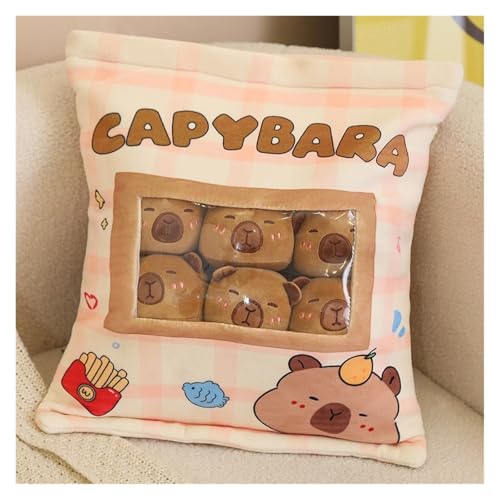 KUKUShining Gefülltes Snackkissen Aus Plüsch, Weiches KawaiiKissen, Tasche, Abnehmbares Stofftierspielzeug, Kreative Geschenke for Mädchen, KinderzimmerDekoration(Capybarabrown) von KUKUShining