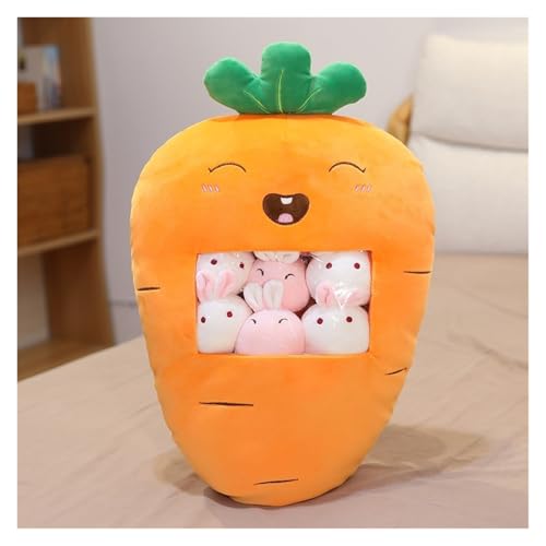 KUKUShining Gefülltes Snackkissen Aus Plüsch, Weiches KawaiiKissen, Tasche, Abnehmbares Stofftierspielzeug, Kreative Geschenke for Mädchen, KinderzimmerDekoration(LaughingCarrot) von KUKUShining