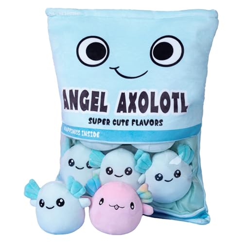 KUKUShining Gefülltes Snackkissen Aus Plüsch, Weiches KawaiiKissen, Tasche, Abnehmbares Stofftierspielzeug, Kreative Geschenke for Mädchen, KinderzimmerDekoration(Salamanderblue) von KUKUShining