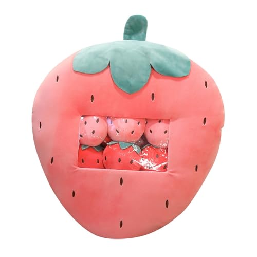 KUKUShining Gefülltes Snackkissen Aus Plüsch, Weiches KawaiiKissen, Tasche, Abnehmbares Stofftierspielzeug, Kreative Geschenke for Mädchen, KinderzimmerDekoration(Strawberries) von KUKUShining