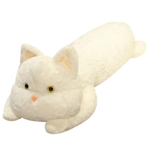 KUKUShining Katzen Plüsch, Weiches Stofftier Spielzeug Realistisches Katzen Plüschkissen Heimdekoration Puppe Kinder Jungen Mädchen Umarmen Entspannen(White,70cm/27.6in) von KUKUShining