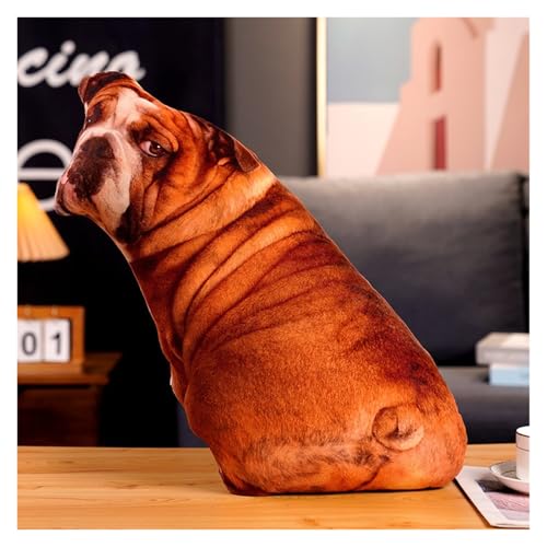 KUKUShining Lebensechtes Hunde-Plüschkissen Mit Realistischem Hund for Tierliebhaber, Perfekt for Wohnzimmer Oder Schlafzimmer, Heimdekoration und Entspannung(PoorEnglishBulldog) von KUKUShining