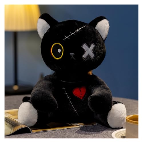 KUKUShining Niedlicher Gruseliger Plüschkatze mit Genähtem Herz und X-Auge | Ideal for Gruselige Halloween-Dekoration und Ausgefallene Geschenke(Blackcat,25cm/9.8in) von KUKUShining