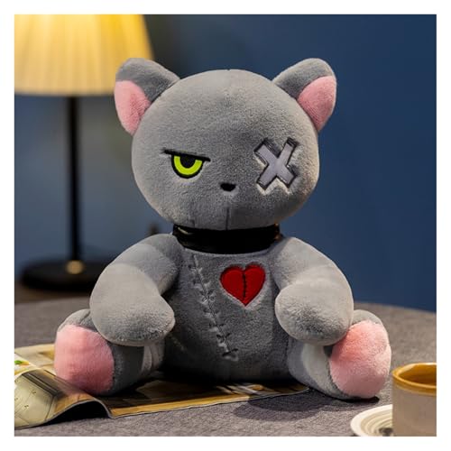 KUKUShining Niedlicher Gruseliger Plüschkatze mit Genähtem Herz und X-Auge | Ideal for Gruselige Halloween-Dekoration und Ausgefallene Geschenke(Graycat,35cm/13.8in) von KUKUShining