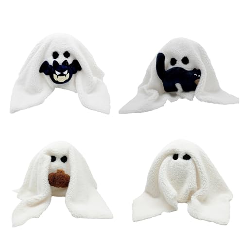 KUKUShining Niedliches Decken-Gespenst Plüschtier Gruseliger Spaß Weiche Halloween-Deko für Kinder und Erwachsene, Perfekt als Festliches Geschenk(4pcs) von KUKUShining