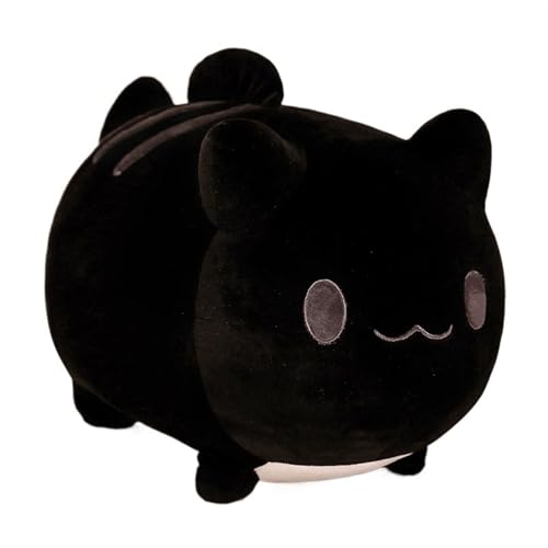 KUKUShining Niedliches Katzen-Plüschtier, Kawaii Kuscheltier-Kissen, Ideal für Kinder, Gemütliche Spielzeit und Spaßige Wohnungsdekoration(Black,25cm/9.8in) von KUKUShining