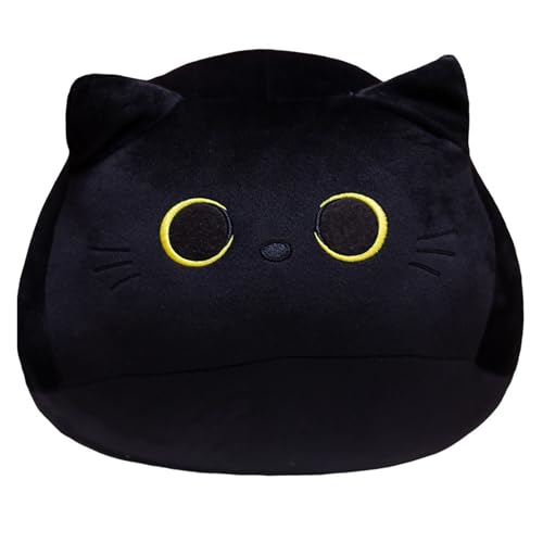 KUKUShining Süßes Katzen Plüschkissen, Weiches und Kuscheliges Stofftier, Kawaii Puppe Ideal für Kinder Jungen Mädchen Geburtstag(Black,30cm/11.8in) von KUKUShining