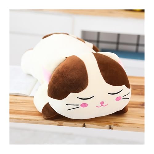 KUKUShining Süßes Schlafendes Katzen Plüschkissen, Weiches Stofftier-Puppe, Ideal für Entspannung und Freude von Kindern Jungen Mädchen(Brown,40cm/15.7in) von KUKUShining