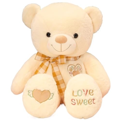 KUKUShining Teddybär Plüschtier, Süßes Kuscheltier Teddy Mit Schleife Weiche Bären Kinder Puppen Spielzeug Als Geburtstagsgeschenk(Beige) von KUKUShining