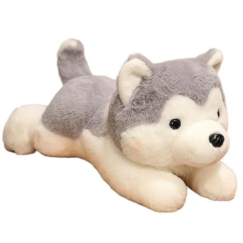 KUKUShining Weiches Husky-Plüschkissen, Niedliches Plüschtier, Perfekt für Kinder und Erwachsene, Schlafzimmerdekoration und Spielspaß(Gray,50cm/19.7in) von KUKUShining