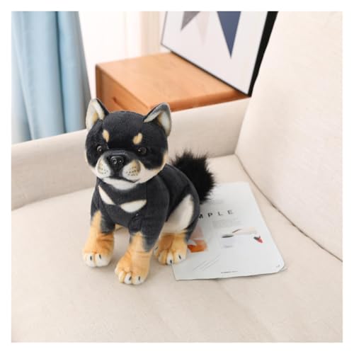 KUKUShining Realistisches Shiba Inu Hund Kuscheltier, Niedliches Welpen Plüschtier Stofftier Hund Fans und Sammler Geschenke für Jungen und Mädchen(Black1) von KUKUShining